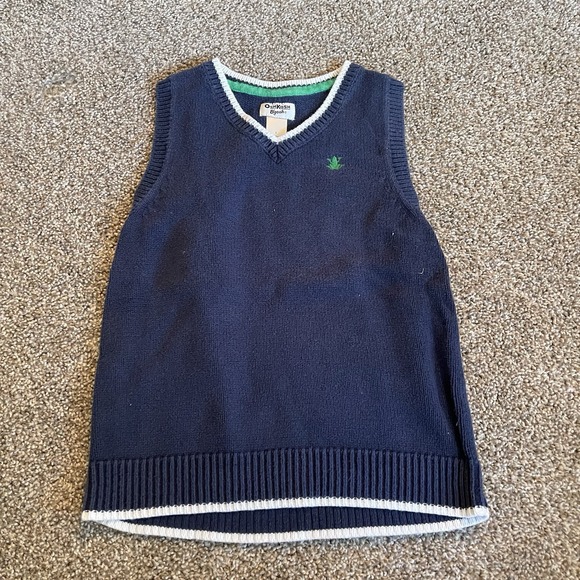 Oshkosh‎ B'gosh Sweater Vest Size 5 Navy Toddler Cute Preppy Knit Frog Knit - Picture 1 of 3